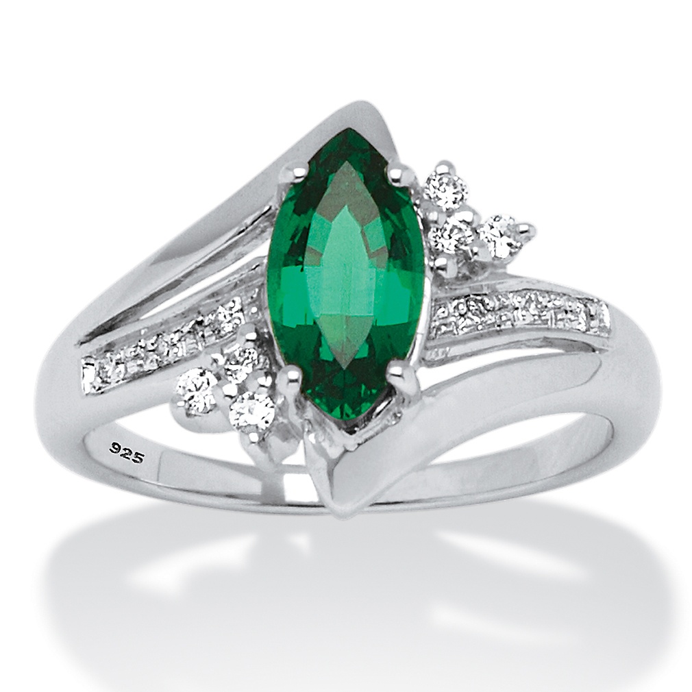 Palm Beach Jewelry 1.52 TCW Marquise-Cut Lab Created Emerald and Round Cubic Zirconia Accent Ring in Platinum Over Sterling Silver at Sears.com