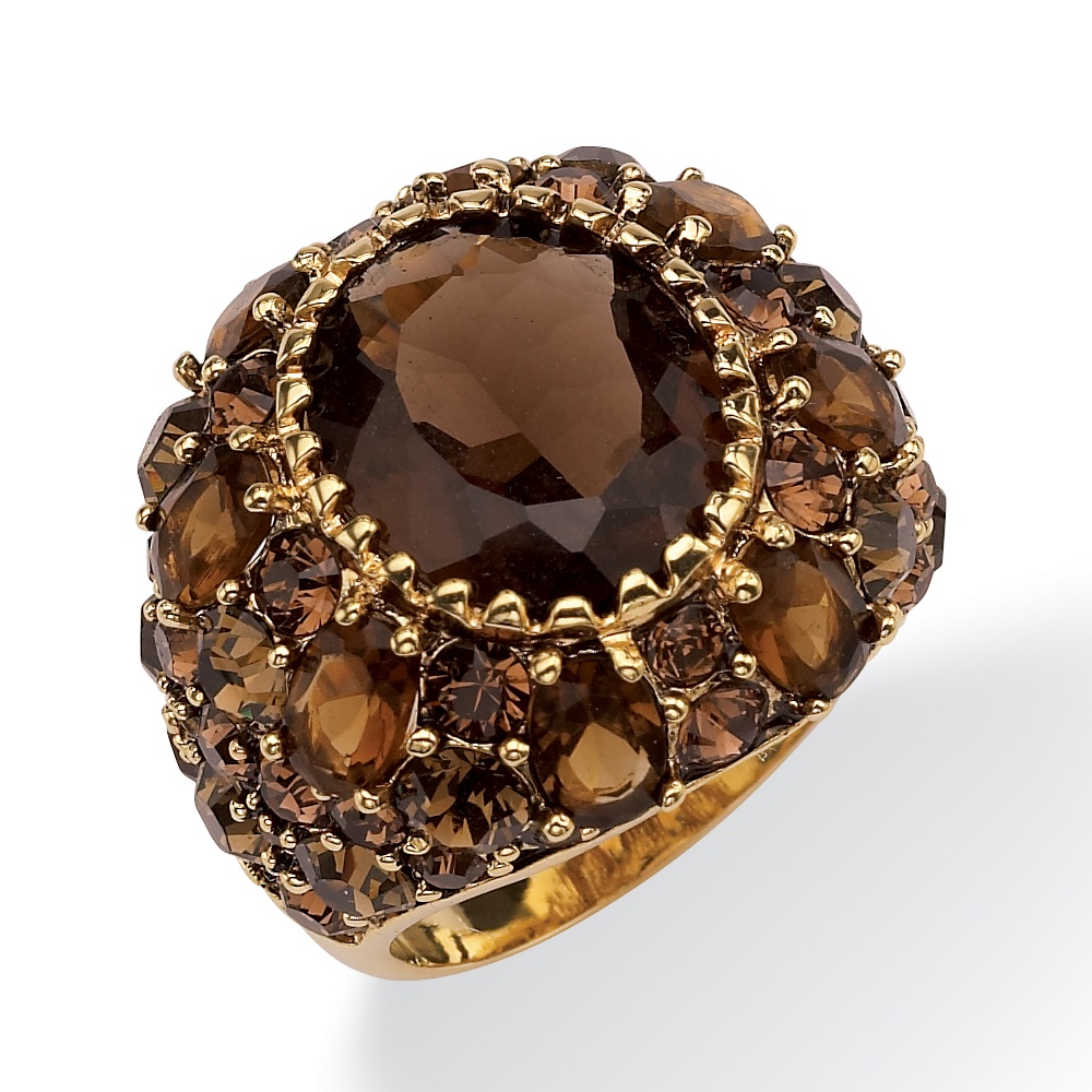 Palm Beach Jewelry 13.36 TCW Oval-Cut Genuine Smoky Quartz Round Smoky-Quartz-Color Crystal 14k Yellow Gold-Plated Cocktail Ring at Sears.com
