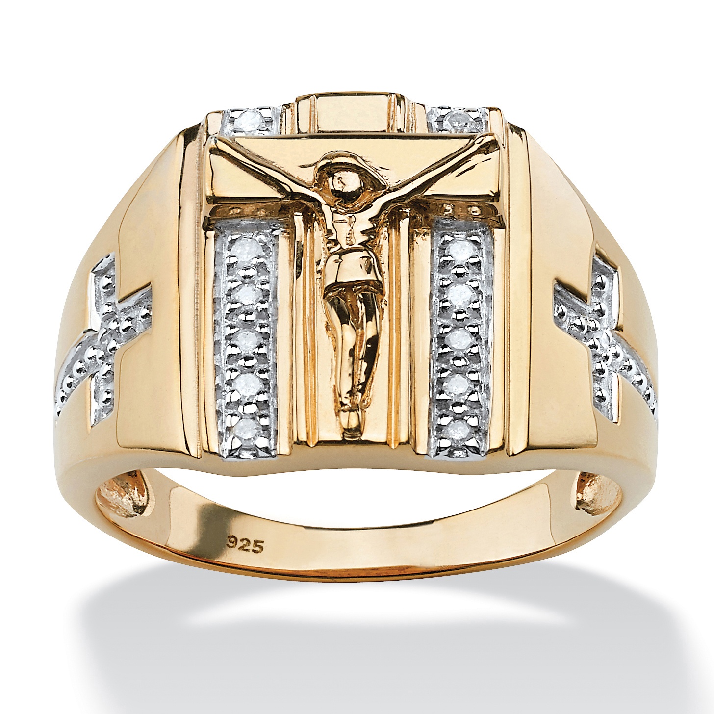 Neno Buscotti Men's 1/10 TCW Round Diamond 18k Gold over Sterling Silver Crucifix Cross Ring Neno Buscotti Men's 1/10 TCW Round Diamond 18k Gold over Sterling Silver Crucifix Cross Ring
