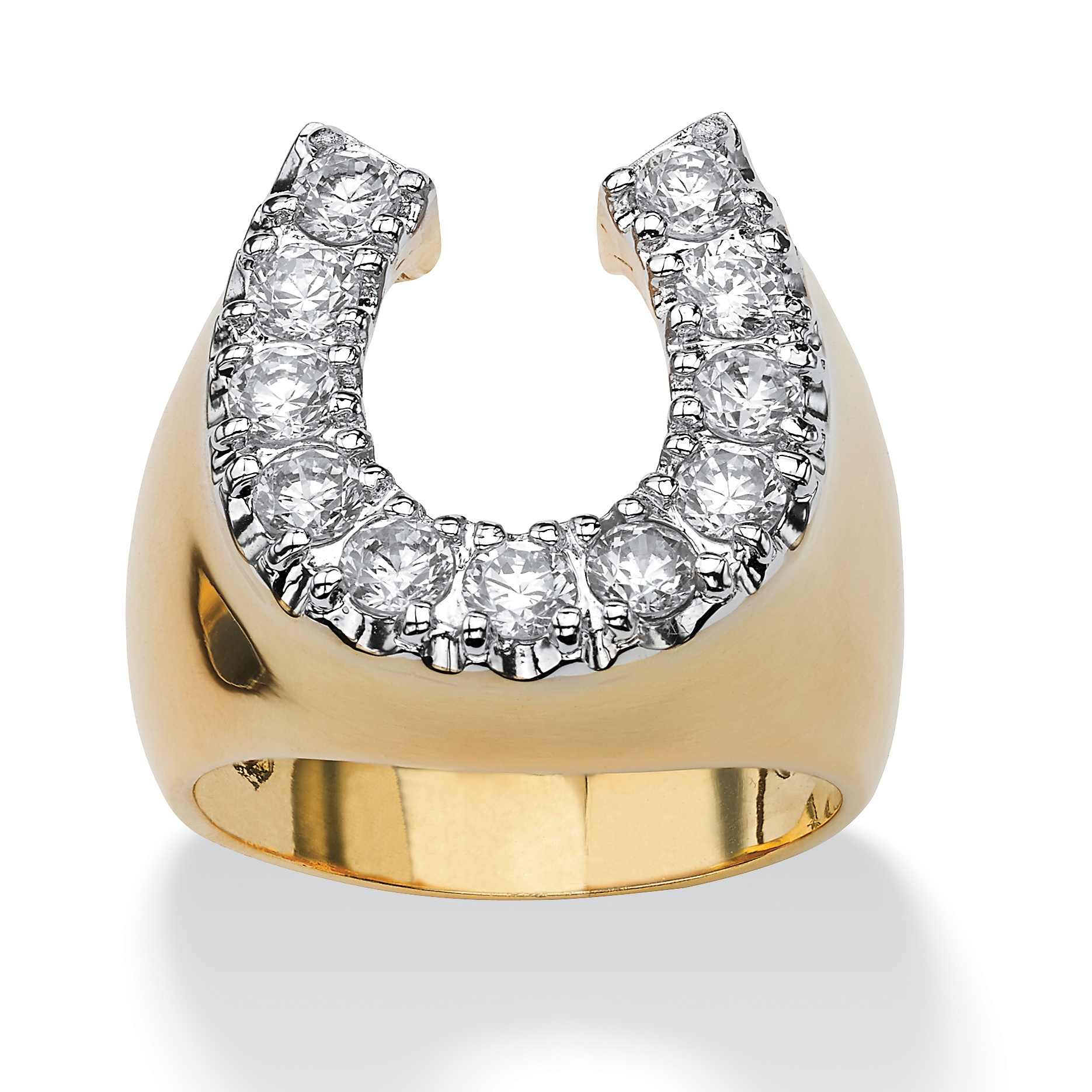 Palm Beach Jewelry Men's 1.10 TCW Round Cubic Zirconia 14k Gold-Plated Lucky Horseshoe Ring at Sears.com
