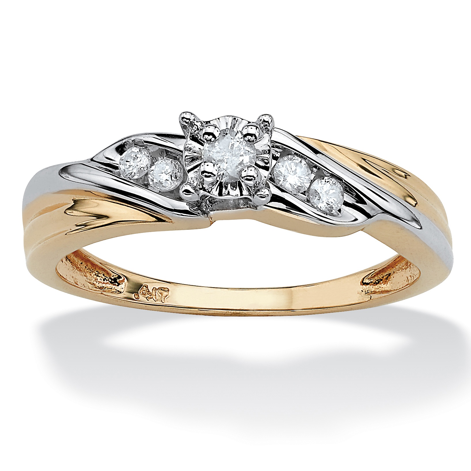 Palm Beach Jewelry 1/8 TCW Round Diamond 10k Yellow Gold Two-Tone Diagonal Engagement Anniversary Ring at Sears.com