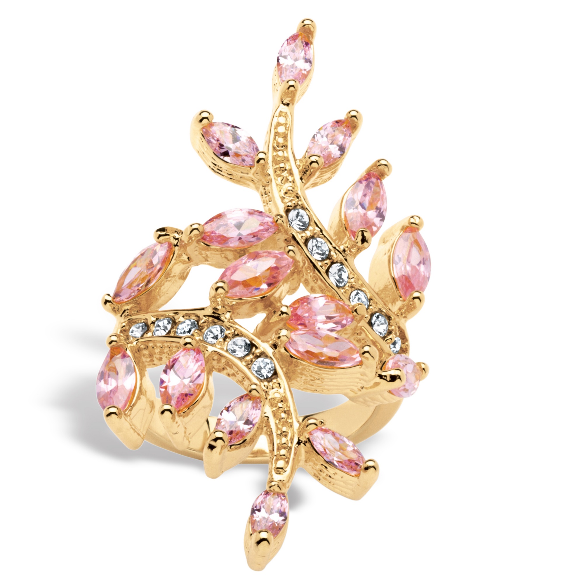 Lillith Star 3.40 TCW Marquise-Cut Pink Cubic Zirconia with Crystal Accents 14k Yellow Gold-Plated Leaf Ring at Sears.com