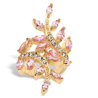 PalmBeach Jewelry 3.40 TCW Marquise-Cut Pink CZ with Crystal Accents 14k Gold-Plated Leaf Ring PalmBeach Jewelry 3.40 TCW Marquise-Cut Pink CZ with Crystal Accents 14k Gold-Plated Leaf Ring
