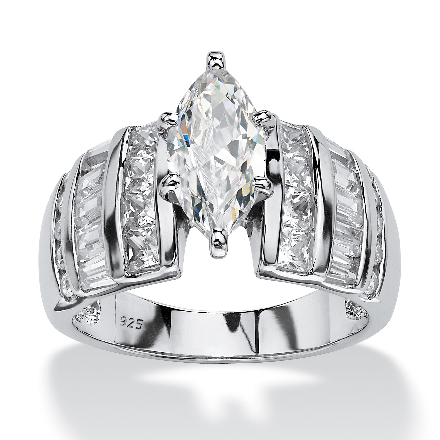 Palm Beach Jewelry 3.87 TCW Marquise-Cut Cubic Zirconia Platinum Over Sterling Silver Engagement Anniversary Ring at Sears.com
