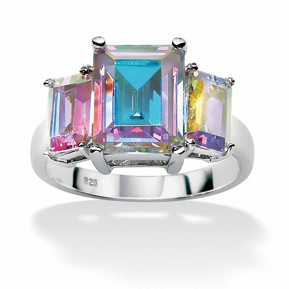 Lillith Star 5.60 TCW Emerald-Cut Cubic Zirconia Sterling Silver Aurora Borealis Ring at Sears.com