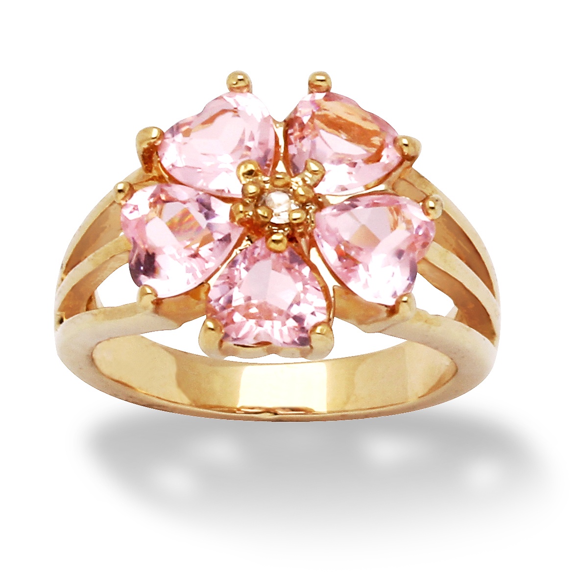 Palm Beach Jewelry 4.00 TCW Heart-Shaped Pink Cubic Zirconia 14k Yellow Gold-Plated Flower-Shaped Ring at Sears.com