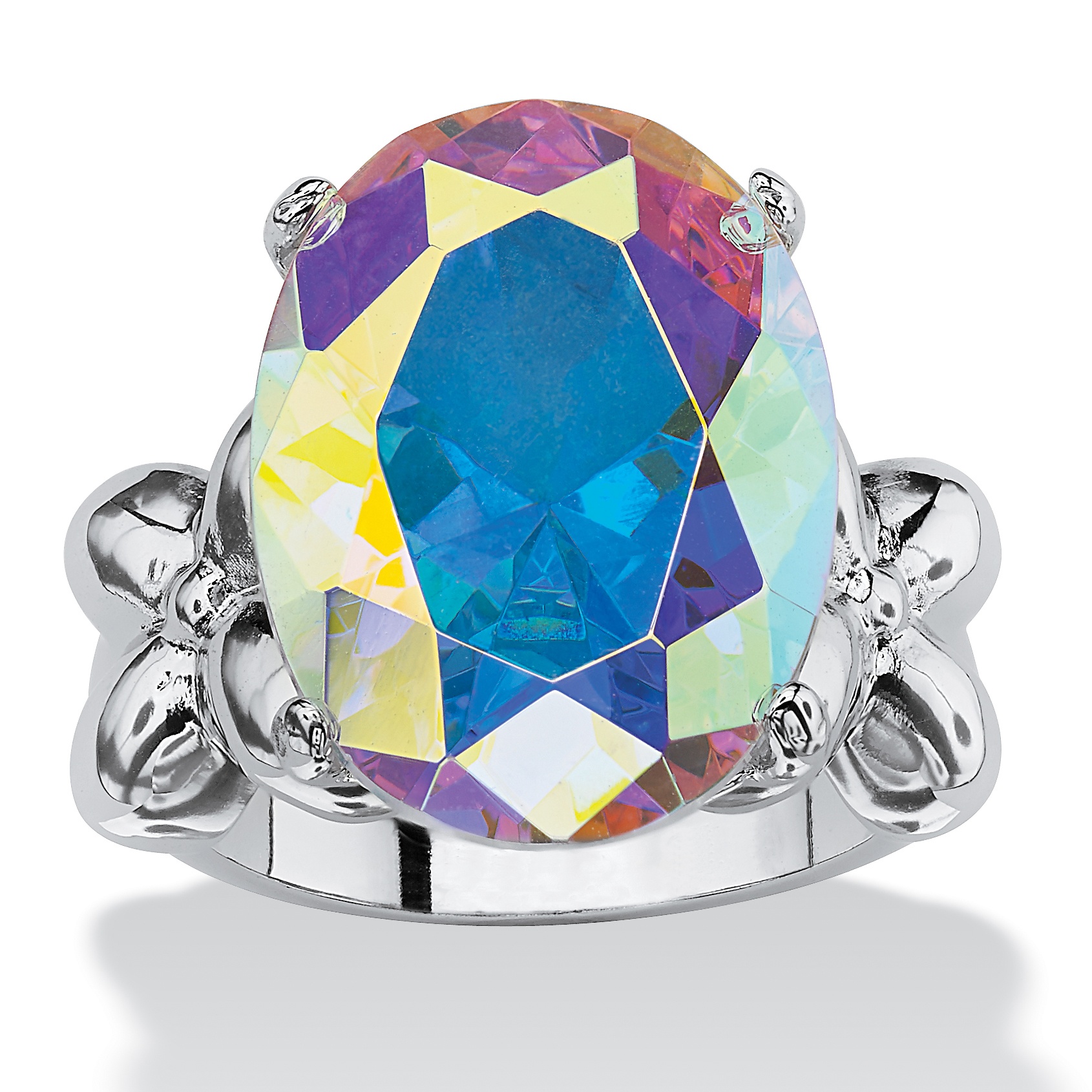Lillith Star 12.86 TCW Oval Cut Cubic Zirconia Silvertone Metal Aurora Borealis Ring at Sears.com