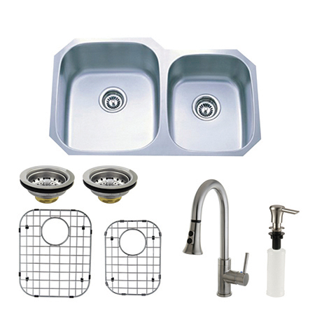 UPC 663370313493 product image for Gourmetier KGKUD3221PF Undermount 31 x 20 Double Bowl Kitchen Sink Package | upcitemdb.com