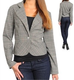 Star-Studded Inc Long Sleeve Plaid Scoop Bottom Blazer Jacket at Sears.com