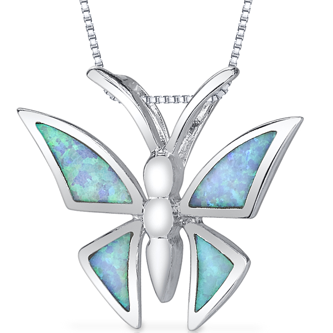 peora Butterfly Design Powder Blue Opal Pendant in Sterling Silver with Rhodium Finish and 18 inch Silver Chain at Sears.com
