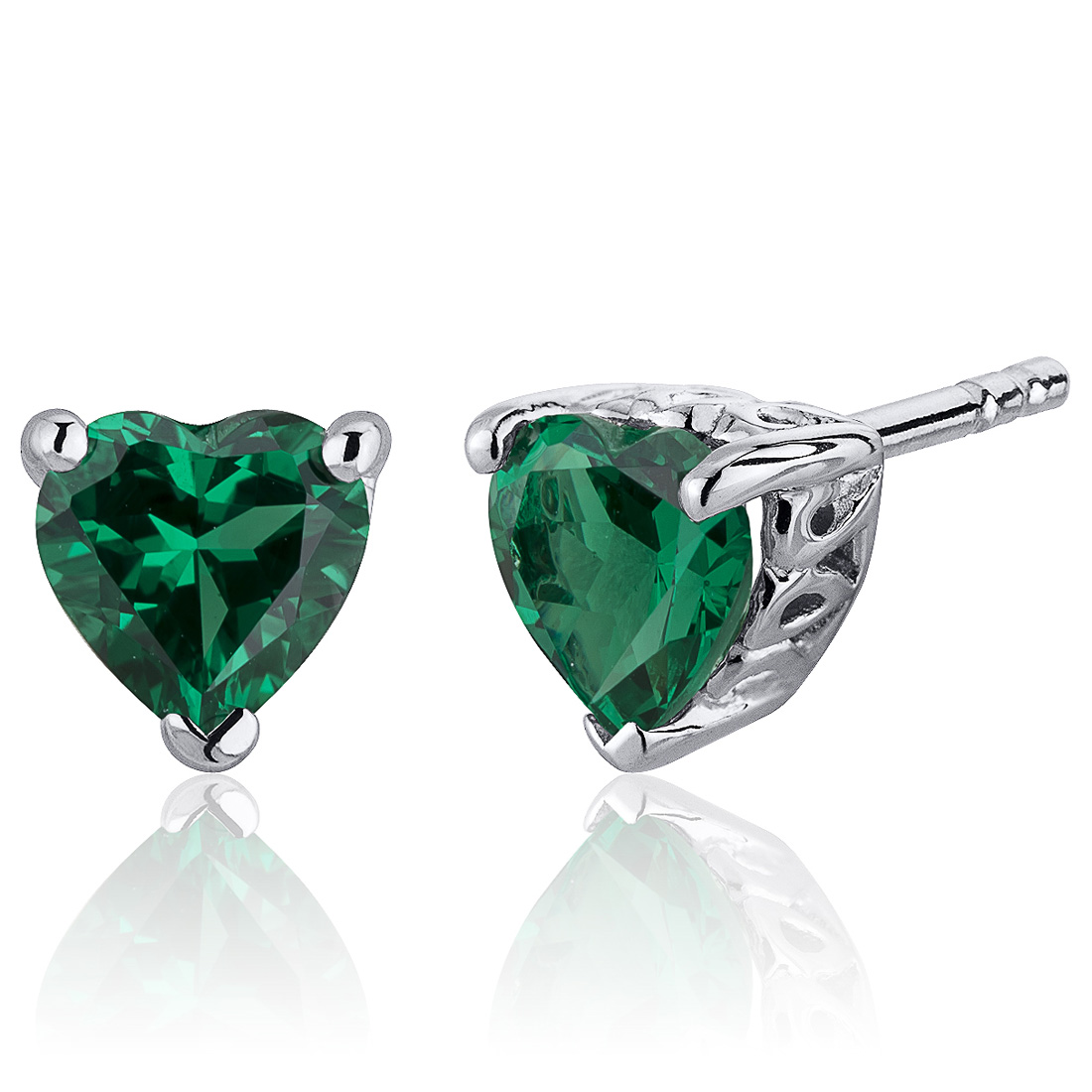 peora 1.50 Carats Emerald Heart Shape Stud Earrings in Sterling Silver Rhodium Finish at Sears.com