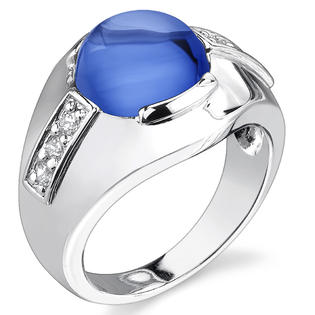peora Mens 7.00 Carats Round Cabochon Blue Sapphire Ring in Sterling Silver Rhodium Finish Available Sizes 8 to 13 peora Mens 7.00 Carats Round Cabochon Blue Sapphire Ring in Sterling Silver Rhodium Finish Available Sizes 8 to 13