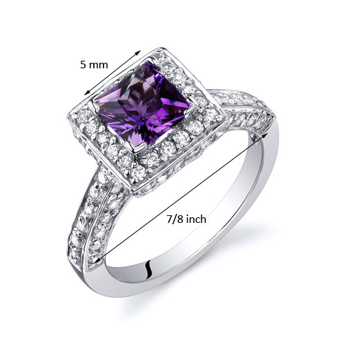 Princess Cut 0.75 Carats Amethyst Engagement Ring in Sterling Silver ...