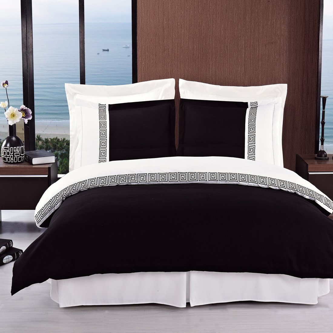 sheetsnthings 8PC Full Size EMB Astrid Black/White bed in a bag set Including: 4pc Sheet set+ 3pc duvet cover set+1pc down Alter. comforter at Sears.com