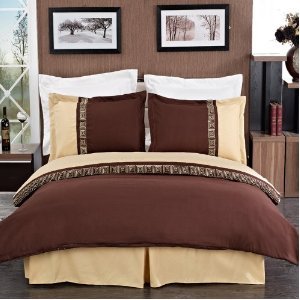 sheetsnthings 8PC King EMB Astrid Gold/Chocolate bed in a bag set Including: 4pc Sheet set+ 3pc duvet cover set+1pc down Alter. comforter at Sears.com