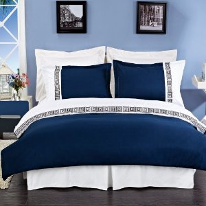 sheetsnthings 8PC Cal King EMB Astrid Navy/White bed in a bag set Including: 4pc Sheet set+ 3pc duvet cover set+1pc down Alter. comforter at Sears.com