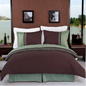 sheetsnthings 8PC Cal King EMB Astrid Sage/Chocolate bed in a bag set Including: 4pc Sheet set+ 3pc duvet cover set+1pc down Alter. comforter at Sears.com