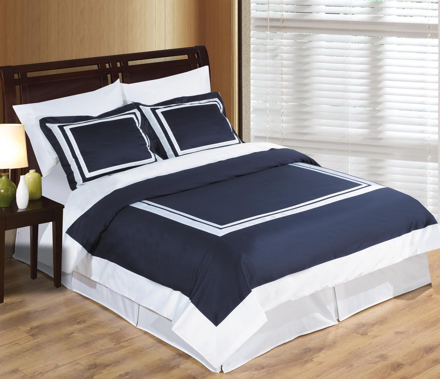 sheetsnthings 4PC Full/Queen size Navy with White Hotel bedding set including 3pc duvet cover set+ 1 pc Down Alternative Comforter at Sears.com