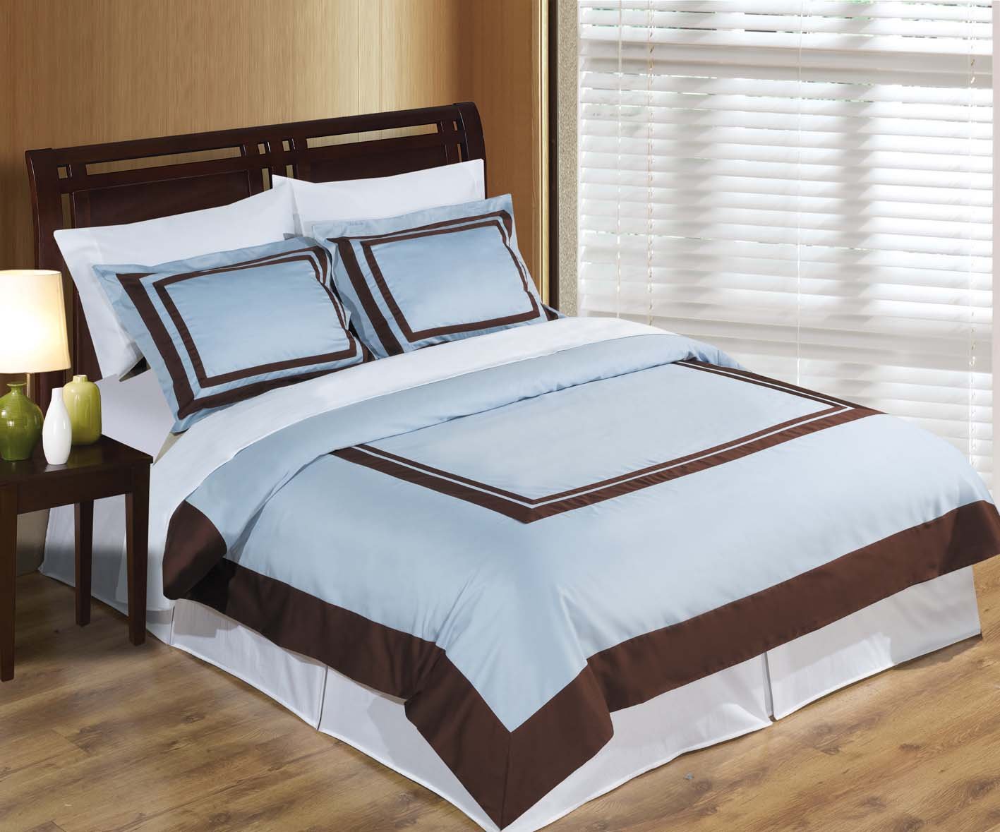 sheetsnthings 8PC King/Cal King Blue with Chocolate Hotel Bed in a Bag set includes: 3pc duvet set +1pc Down Alter. Comforter+ 4pc Sheet set at Sears.com