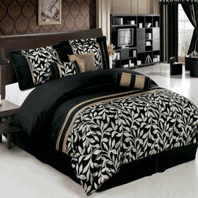 sheetsnthings Luxury King Size11PC-Chandler Black with Gold Bed in a Bag Set including: comforter,bed skirt,shams,Cushions and Sheet set at Sears.com