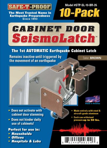 Safe-T-Proof Disaster Preparedness STP-SL-10-BR-35 Cabinet Door SeismoLatch-10 PACK-BROWN