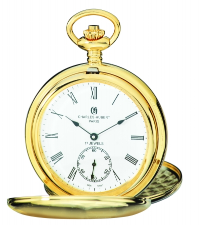 Charles-Hubert Paris 3908-GR Brushed Finish Gold-Plated Stainless Steel Double Cover Mechanical Pocket Watch at Sears.com