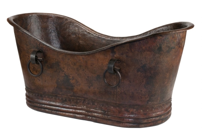 PREMIER Copper Products BTDR72DB 72 in. Hammered Copper Double Slipper Bathtub with Decorative Rings at Sears.com