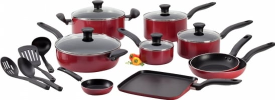 T-fal A777Si64 Initiatives 18-Piece Cookware Set - Red