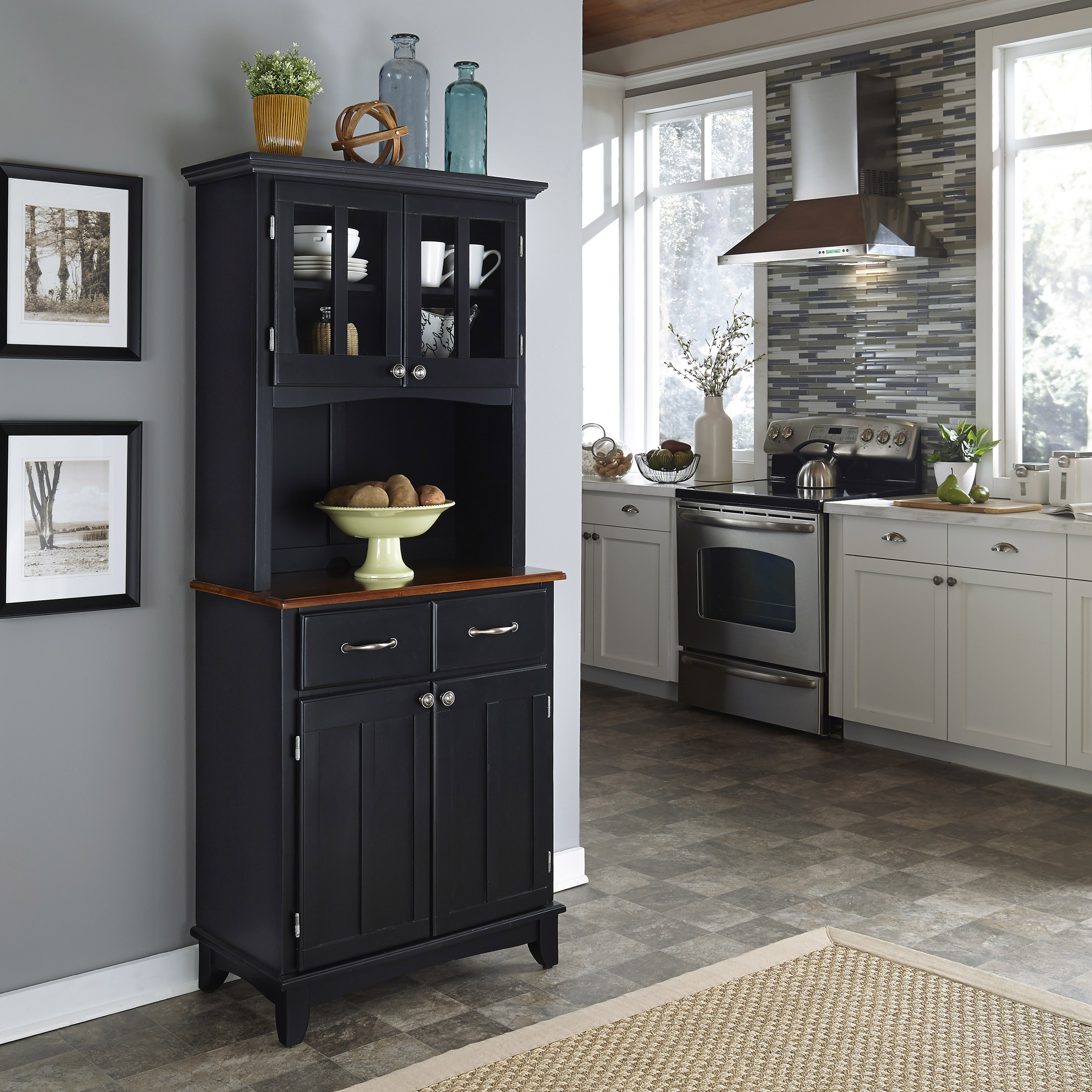 Home Styles Home Styles 5001-0042-42 Black Buffet with Two Door Hutch & ...