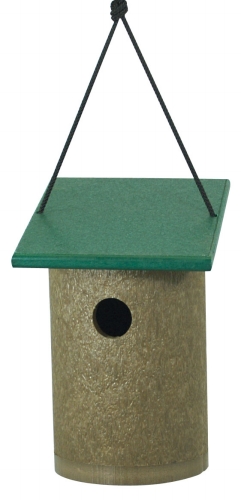 Stonewood Feeders Round Wren Nest Log  Tan With Green Roof
