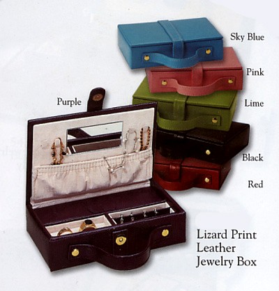 Budd Leather 543221L-9 Lizard Print Leather Travel Jewelry Box - Red
