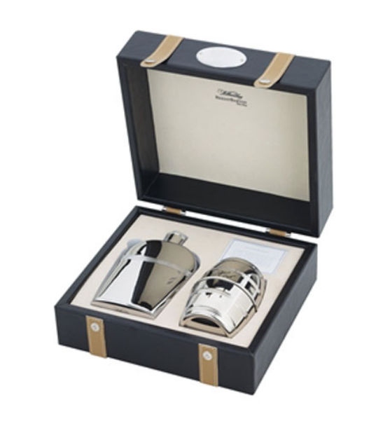 Reed & Barton Hob Nob Beaker And Flask In Faux Leather Case, Flask, Stainless Steel, H. 8.13 in., 8 Oz. Cap., at Sears.com