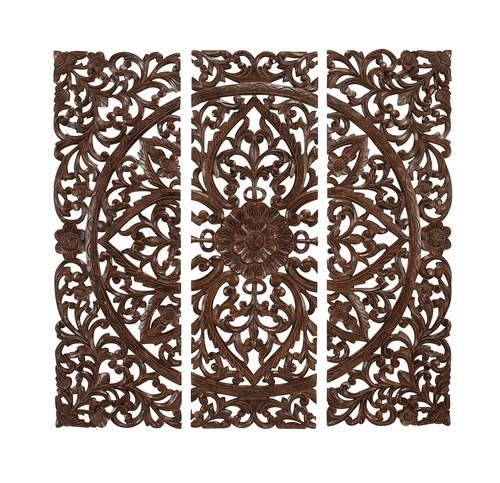 Benzara 14255 48 in. Set of 3 Hand Carved Wood Wall Panels Sculpture at Sears.com