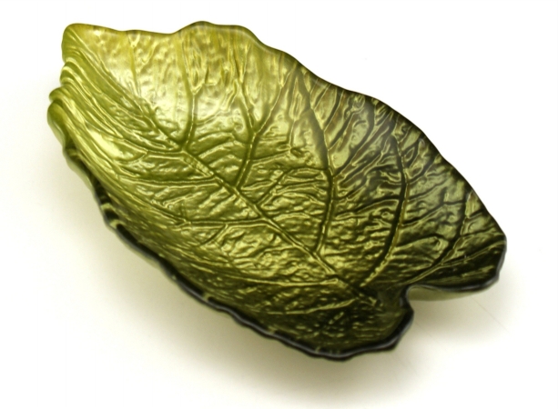 Arda Glassware 67460230 Mulberry Leaf Handmade 4x7 Inch Leaf Dish Set of 4 Metallic L. Green- D. Green