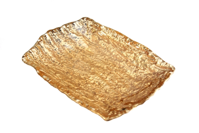 Arda Glassware 62570220 Romos Handmade 7x5 Inch Rectangular Dish Set of 4 Silver Amber