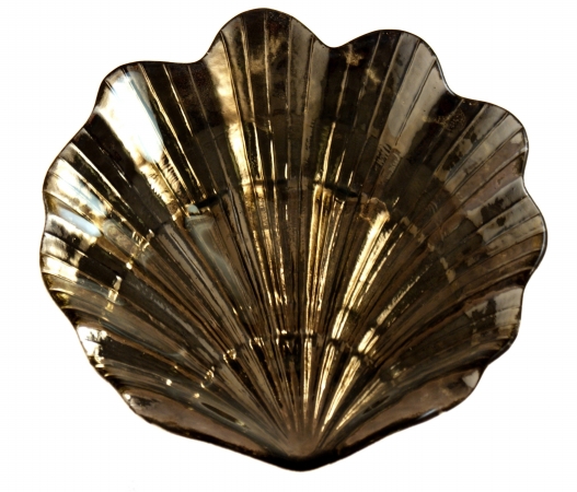 Arda Glassware 50720220 Clam Handmade 8x8 Inch Plate Set of 4 Silver Smoke