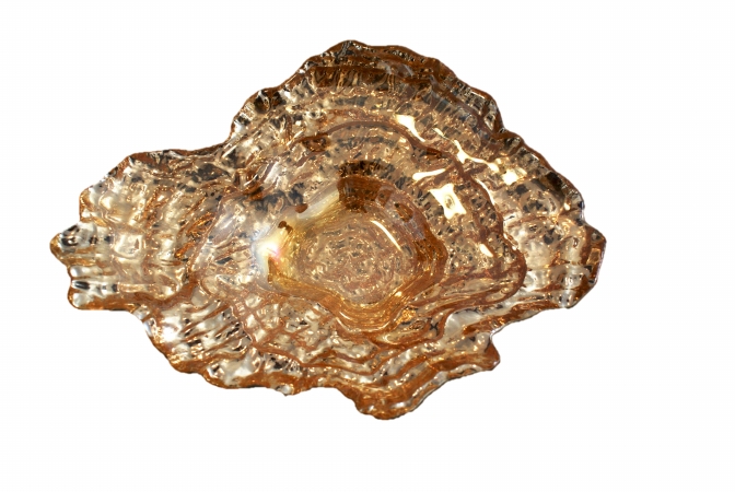 Arda Glassware 56160120 Oyster Handmade 9x7 Inch Small Dish Set of 4 Silver Amber