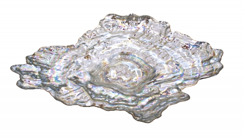 Arda Glassware 56180300 Oyster Handmade 18x13.5 Inch Large Dish Silver Pearl