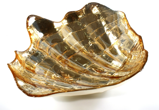 Arda Glassware 51470100 Clam Handmade 13.5x17 Inch Bowl Silver Amber