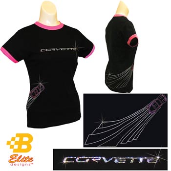 Brickel&'s Racing Collectibles B Elite Designs BDC6STL904-XXL C6 Ladies Black and Pink Crystals &amp; Studs Corvette Shirt XX Large at Sears.com