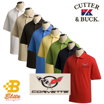 Brickel&'s Racing Collectibles B Elite Designs BDC5EP8019-WHT-M C5 Corvette Embroidered Men s Cutter &amp; Buck Ace Polo White- Medium at Sears.com