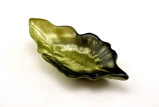 Arda Glassware 67650230 Willow Leaf Handmade 3&44;5x6 Inch Leaf Dish Set of 4 Metallic L. Green- D. Green