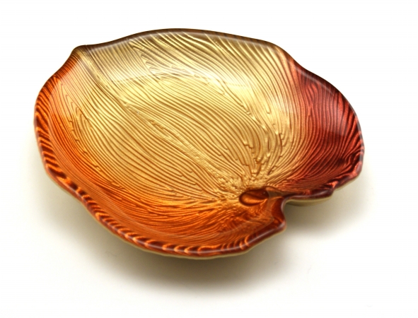 Arda Glassware 67440130 Palm Leaf Handmade 5&44;5x5&44;5 Inch Leaf Dish Set of 4 Metallic Golden- Orange- Red