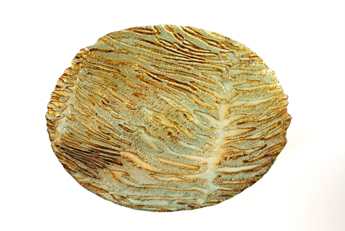 Arda Glassware 66510500 Wild Cat Handmade 15.5 Inch Platter Antique Turquoise Brown