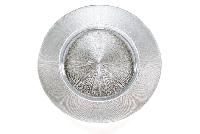 Arda Glassware 86940320 Odak Handmade 13 Inch Charger Plate Set of 4 Metallic Silver