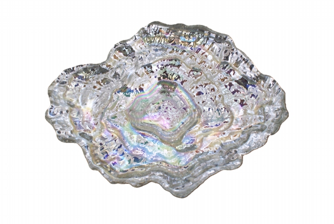 Arda Glassware 56160320 Oyster Handmade 9x7 Inch Small Dish Set of 4 Silver Pearl