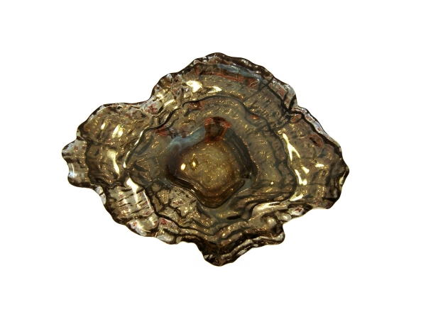 Arda Glassware 56160220 Oyster Handmade 9x7 Inch Small Dish Set of 4 Silver Smoke