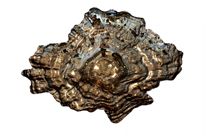 Arda Glassware 56180200 Oyster Handmade 18x13.5 Inch Large Dish Silver Smoke