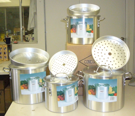 Prime Pacific A820-820- 8  12  16 & 20 Quart Aluminum Pots Set of 4 with Steamer Inserts