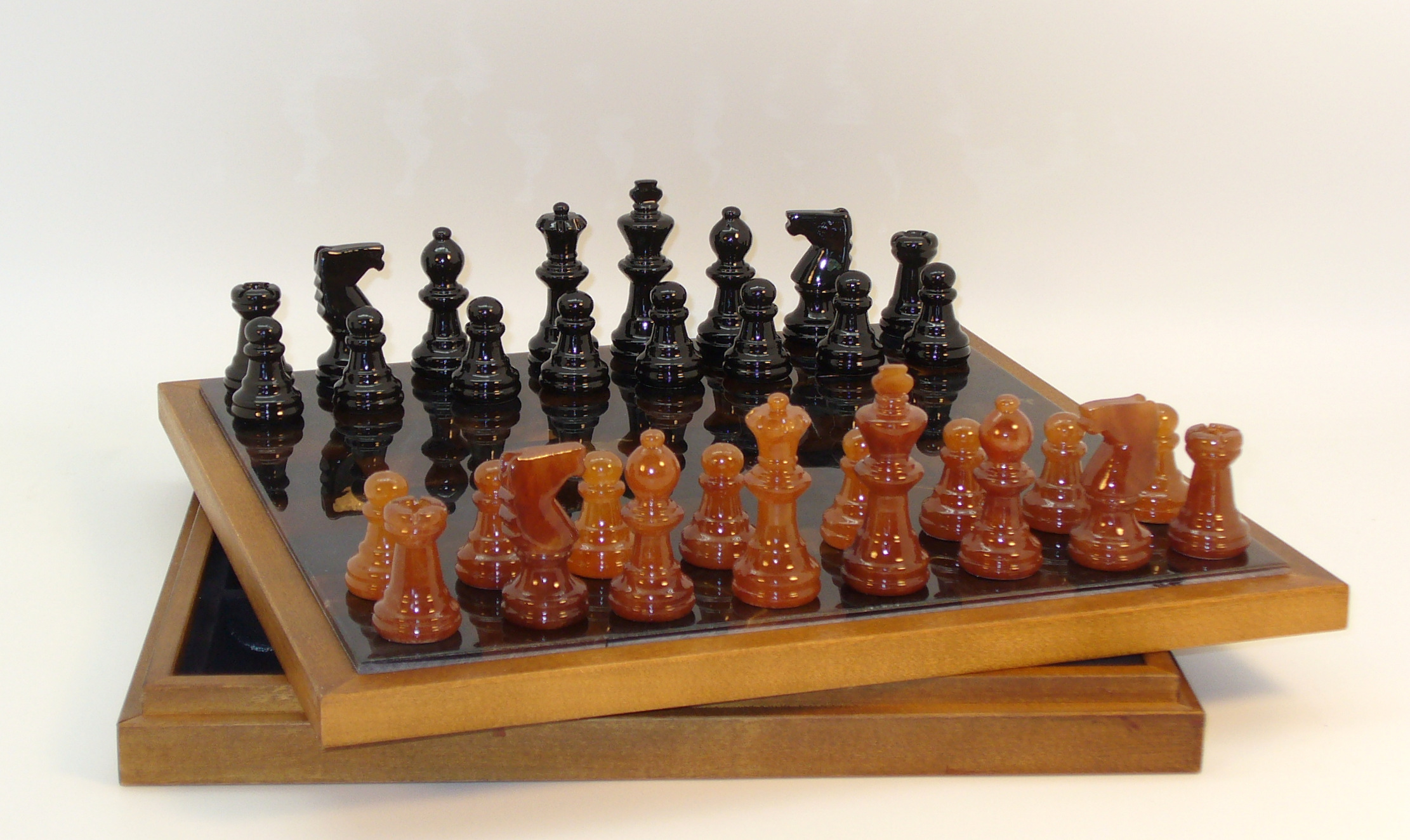 Scali NS34BB Alabaster Chess and Checkers with 3 in. King in Wood Chest - Black-Brown Wood Framed Board at Sears.com